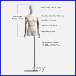 High End Half Body Female Display Dress Form,Adjustable Linen Fabric Mannequin Torso,Fashion Window Fitting Mannequin,Manikin Head For Wigs