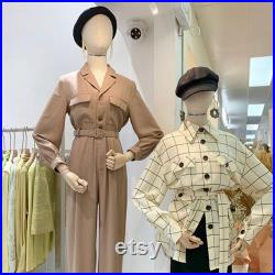 High End Half Body Female Display Dress Form,Adjustable Linen Fabric Mannequin Torso,Fashion Window Fitting Mannequin,Manikin Head For Wigs