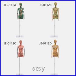 High End Window Display Mannequin Torso Female Dress Form,Colorful Printed Fabric Wedding Dress Mannequin,Manikin Head Clothing Dress form