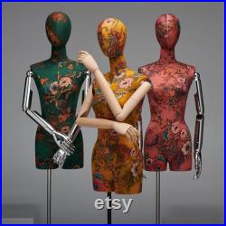 High End Window Display Mannequin Torso Female Dress Form,Colorful Printed Fabric Wedding Dress Mannequin,Manikin Head Clothing Dress form