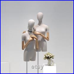 High Grade Female Mannequin Torso,Women Wedding Dress Display Model,Bamboo Hemp Fabric Clothing Dress Form,Adult Props with Wooden Arms