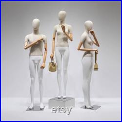 High Quality Female Male Full Body Mannequin,Upper Body Wrapped Bamboo Linen Bottom Leg Painting Matte White Dress Form With Wooden Arms
