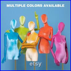 High Quality Half Body Female Mannequin, Colorful Velvet Fabric Display Dress form Model for Boutique Display, Manikin Torso with Wooden Arm