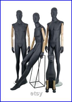 High Quality Male Full Body Mannequin, Black Male Mannequin with Wooden Arms, High-Quality Fiberglass Dog Statue