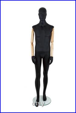 High Quality Male Full Body Mannequin, Black Male Mannequin with Wooden Arms, High-Quality Fiberglass Dog Statue