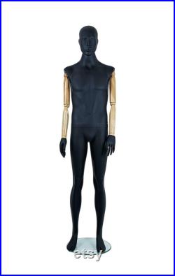 High Quality Male Full Body Mannequin, Black Male Mannequin with Wooden Arms, High-Quality Fiberglass Dog Statue