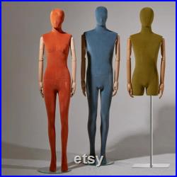 High Quality Window Display Mannequin Torso Female Male,Colorful Velvet Dress form for Boutique Store,Wig Head Display Dummy Wooden Arms