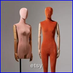 High Quality Window Display Mannequin Torso Female Male,Colorful Velvet Dress form for Boutique Store,Wig Head Display Dummy Wooden Arms