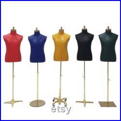 High-end Clothing Boutique Male Mannequin Torso,Colorful Leather Mannequin Male Body for Pants Suit Display,Men Dress Form with Metal Base