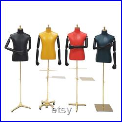 High-end Clothing Boutique Male Mannequin Torso,Colorful Leather Mannequin Male Body for Pants Suit Display,Men Dress Form with Metal Base