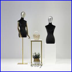 High-end Female Mannequin Torso,Black Velvet Half Body Maniquins ,Adult Bust Table Model for Window Clothing Display,Dress Form with Head