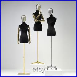 High-end Female Mannequin Torso,Black Velvet Half Body Maniquins ,Adult Bust Table Model for Window Clothing Display,Dress Form with Head