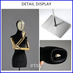 High-end Female Mannequin Torso,Black Velvet Half Body Maniquins ,Adult Bust Table Model for Window Clothing Display,Dress Form with Head