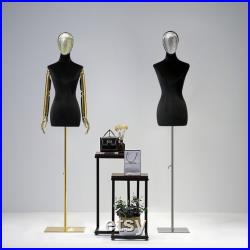 High-end Female Mannequin Torso,Black Velvet Half Body Maniquins ,Adult Bust Table Model for Window Clothing Display,Dress Form with Head