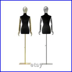 High-end Female Mannequin Torso,Black Velvet Half Body Maniquins ,Adult Bust Table Model for Window Clothing Display,Dress Form with Head