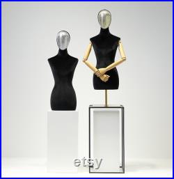 High-end Female Mannequin Torso,Black Velvet Half Body Maniquins ,Adult Bust Table Model for Window Clothing Display,Dress Form with Head