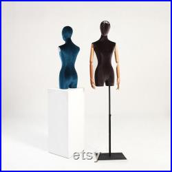 High-end Female Velvet Fabric Mannequin,Half Body Dress Form with Wooden Arms,Adult Women Bust Torso Model for Window Clothes Display