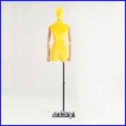 High-end Female Velvet Fabric Mannequin,Half Body Dress Form with Wooden Arms,Adult Women Bust Torso Model for Window Clothes Display