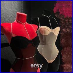 High-end Female Velvet Lingerie Mannequin,Women Upper Bust Dress Form for Bra,Half Body Torso Manikin,Bust Form Model Display Stand