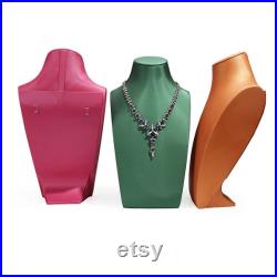 High-end Green Pink Orange Jewelry Display Bust ,Leather Pendant Chain Necklace Stand,Necklace Holder Bust For Jewelry Store Display Props