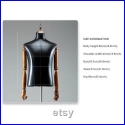 High-end Male Mannequin Torso,Leather Fabric Men Bust Model Prop,Dummy Maniquin Body for Pants Suit Display,Adult Dress Form with Wood Base