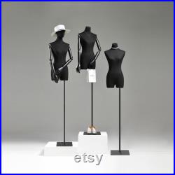 High-grade Black Half Body Female Mannequin,Adjustable Women Cotton Dress Form, Clothing Model Props,Adult Mannequin with Flexible Wood Arms