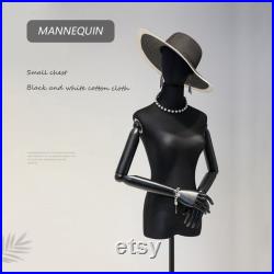 High-grade Black Half Body Female Mannequin,Adjustable Women Cotton Dress Form, Clothing Model Props,Adult Mannequin with Flexible Wood Arms