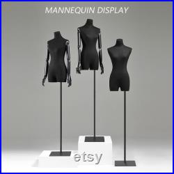 High-grade Black Half Body Female Mannequin,Adjustable Women Cotton Dress Form, Clothing Model Props,Adult Mannequin with Flexible Wood Arms