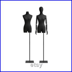 High-grade Black Half Body Female Mannequin,Adjustable Women Cotton Dress Form, Clothing Model Props,Adult Mannequin with Flexible Wood Arms