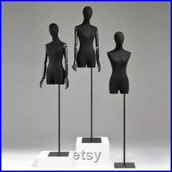 High-grade Black Half Body Female Mannequin,Adjustable Women Cotton Dress Form, Clothing Model Props,Adult Mannequin with Flexible Wood Arms