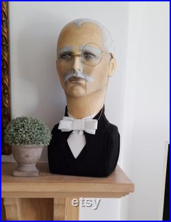 House of harlequin theatre Male art deco mannequin head man smart gentleman wig hat display 1930 early 20th century bespoke handpainted