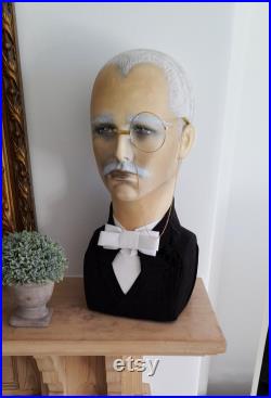 House of harlequin theatre Male art deco mannequin head man smart gentleman wig hat display 1930 early 20th century bespoke handpainted