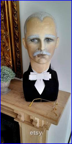 House of harlequin theatre Male art deco mannequin head man smart gentleman wig hat display 1930 early 20th century bespoke handpainted