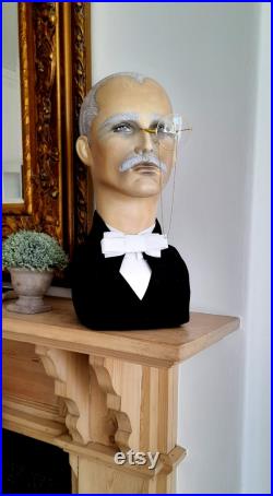 House of harlequin theatre Male art deco mannequin head man smart gentleman wig hat display 1930 early 20th century bespoke handpainted