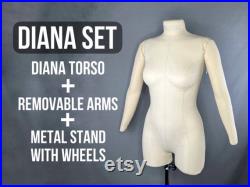 Iminera DIANA SET in beige Soft fully pinnable anatomic professional dress form set with arms and stand