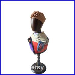 Indigo Purple Velvet Dark Wooden Base Female Mannequin Head Bust Stand Daisyv