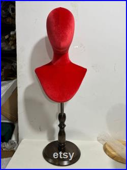 Indigo Purple Velvet Dark Wooden Base Female Mannequin Head Bust Stand Daisyv