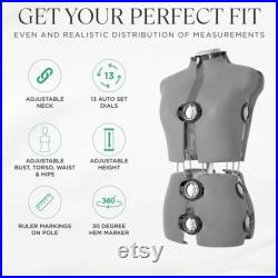JKCrafts Adjustable Dress Form Size 8-14 14-20, Red, Black, Grey Dressmaker Model Dummy Dressmaking Mannequin