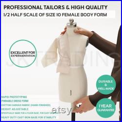 JKCrafts Half Scale Professional Female 1 2 Body Dress Form of SZ 10 Dressmaker Model Dummy Dressmaking Mannequin Tailor Sewing Draping