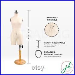JKCrafts Half Scale Professional Female 3 4 Body Dress Form of SZ 10 Dressmaker Model Dummy Dressmaking Mannequin Tailor Sewing Draping