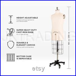JKCrafts Professional Male Dress Form Industry Std Half Body Man w Collapsible Shoulders Dressmaker Model Dummy Dressmaking Mannequin