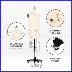 JKCrafts Professional Male Dress Form Industry Std Half Body Man w Collapsible Shoulders Dressmaker Model Dummy Dressmaking Mannequin