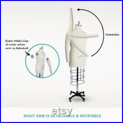 JKCrafts Professional Male Dress Form Industry Std Half Body Man w Collapsible Shoulders Dressmaker Model Dummy Dressmaking Mannequin