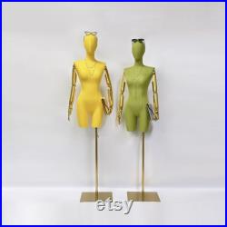 Jelimate Fashion Female Mannequin Torso with Gold Hands,Clothing Shop Linen Fabric Covered Mannequin,Half Body Women Dress Form Adjustable