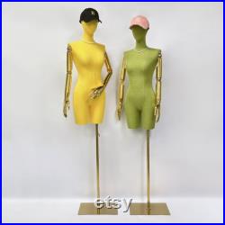 Jelimate Fashion Female Mannequin Torso with Gold Hands,Clothing Shop Linen Fabric Covered Mannequin,Half Body Women Dress Form Adjustable