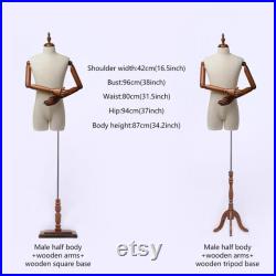 Jelimate Half Body Male Mannequin Torso,Beige Linen Fabric Male Dress Form For Sewing,Suit Display Stand Clothing Display Mannequin Dummy
