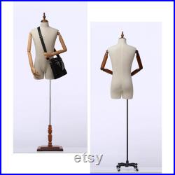 Jelimate Half Body Male Mannequin Torso,Beige Linen Fabric Male Dress Form For Sewing,Suit Display Stand Clothing Display Mannequin Dummy