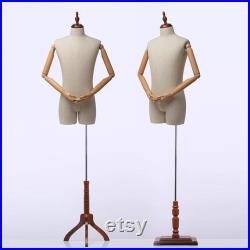 Jelimate Half Body Male Mannequin Torso,Beige Linen Fabric Male Dress Form For Sewing,Suit Display Stand Clothing Display Mannequin Dummy