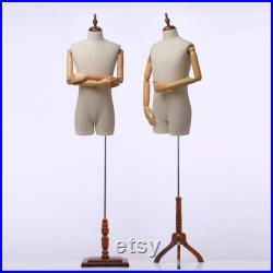 Jelimate Half Body Male Mannequin Torso,Beige Linen Fabric Male Dress Form For Sewing,Suit Display Stand Clothing Display Mannequin Dummy