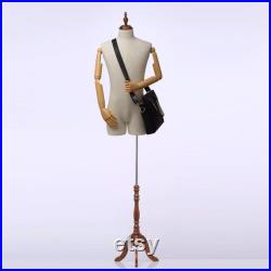 Jelimate Half Body Male Mannequin Torso,Beige Linen Fabric Male Dress Form For Sewing,Suit Display Stand Clothing Display Mannequin Dummy